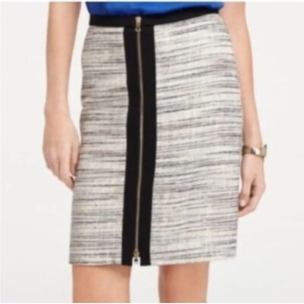 Ann Taylor Black and Cream Tweed Zip Front Mini Skirt 2
